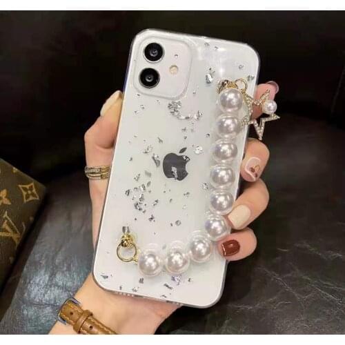 For Samsung Galaxy A30 A50 A70 A10S A31 A21S A10E A32 A42 A52 A72 5G Rhinestone Star Pearl Chain Bracelet Flake Phone Case