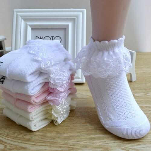 Breathable Cotton Lace Ruffle Princess Mesh Socks Children Ankle Short Baby Girls Kids Toddler Non Skid Socks Non Slip Socks