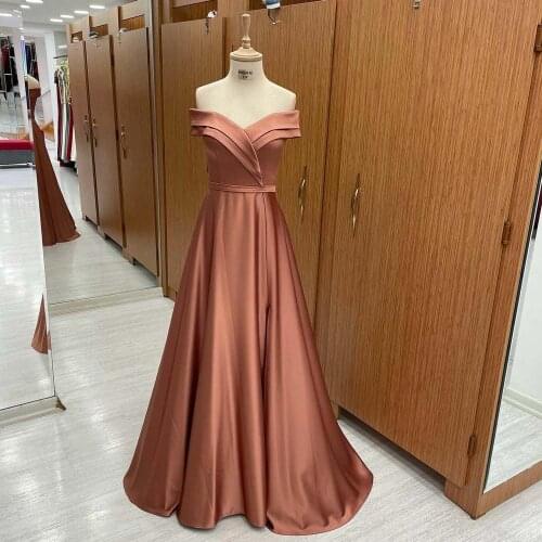Elegant Long Satin Prom Dresses Off Shoulder Satin Women Party Gown Back Zipper