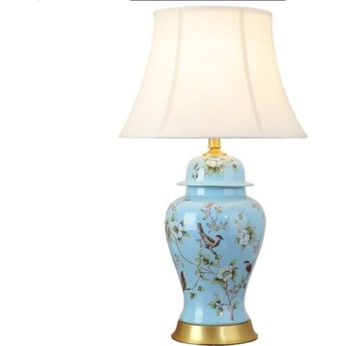 European Elegant Handpainted Ceramic Fabric E27 Table Lamp for Living Room Bedroom Bedside Deco Lighting H 69cm 80-265V 1528