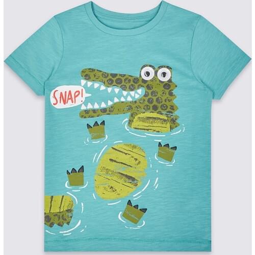 Little Maven New Summer Kids Clothing Short O-neck Lake Blue Swimming Crocodile Knitted Cotton Quality Boys Casual 1-6yrs Tshirt