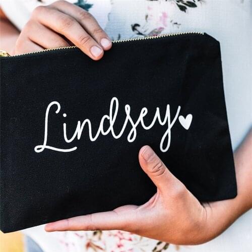 Personalized Makeup Bag Cosmetic Bag Bridesmaid Gift Bridal Shower Gifts Custom Name Canvas Zipper Pouch Toiletry Bag