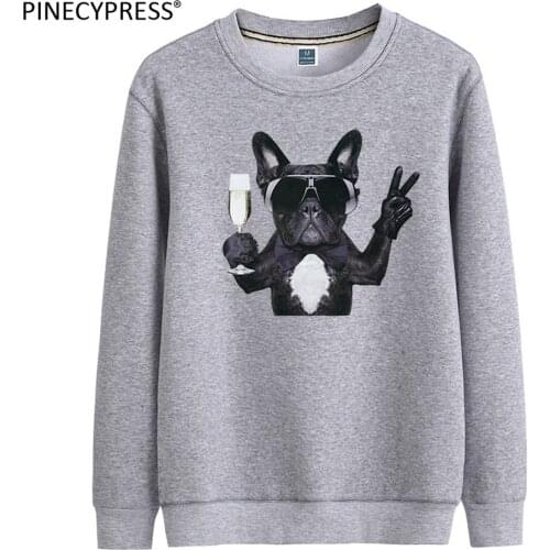 Quality 84.9% Cotton 15.1% Polyester Terry Anti-pilling Gog Printed Navy Black Grey O-Neck Casual Long Sleeve Men Sweatshirt