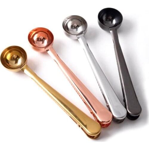 Multifunction Kitchen Supplies Coffee Scoop Clip Stainless Milk Powder Food packaging Seal Clip Tea Spoon Measuring Cup Spoon