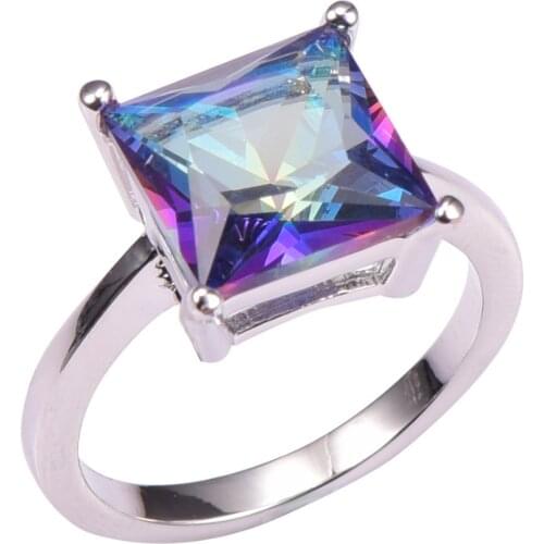 Simulated Rose Rainbow Crystal Zircon925 Sterling Silver Wedding Party Fashion Design Ring Size 5 6 7 8 9 10 11 12 PR49