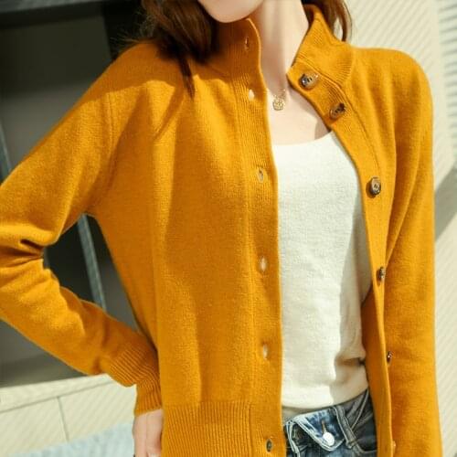 LONGMING 2021 Women Cardigan Sweater 100% Merino Wool Cardigan Top Autumn Knitted Cardigan Sweaters Soft Cashmere Sweater Korean