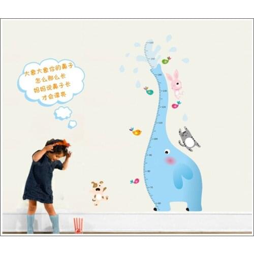 Cute animals elephant birds cat baby height mearsure chart wall sticker for kids room children nursery decals cartoon wallposter