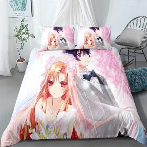 Cartoon Anime Bedding Set Sword Art Online Bed Cover Bedclothes Single Double Queen King Size Bedspread Comforter Cover