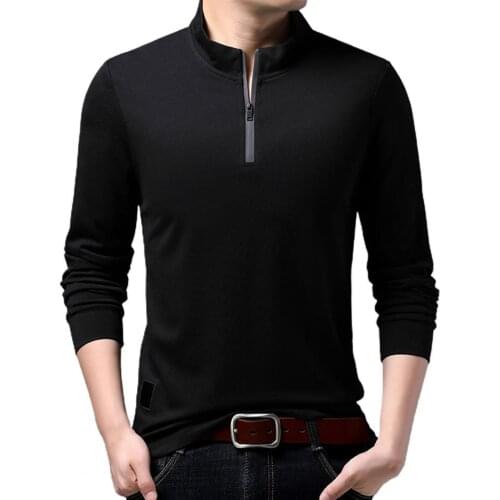 Blouse Top Men Fashion Men Autumn Solid Color Long Sleeve Stand Collar Zipper Blouse T-shirt