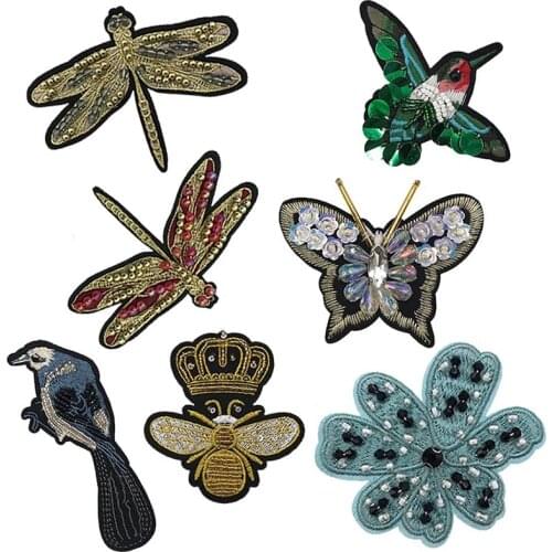 Butterfly Beads Patches for Clothes Sew on patch Bird Flower Decorative Parches bordados para ropa Embroidery Applique Clothes
