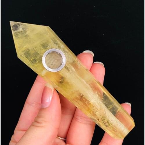 Natural Topaz Quartz Smoking Pipe Crystal Stone Obelisk Wand Point Cigars Pipes Healing With Metal Filter