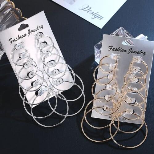 OATHYAN 6 Pairs/set Classic Round Hoop Earrings For Women Party Jewelry Punk Small Oversize Big Circle Earring Set Ladies Gifts