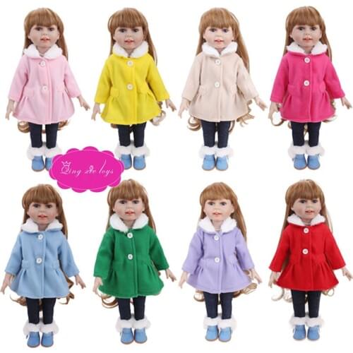 Doll clothes fashion woolen overcoat set pants fit 18 inch Girl dolls and 43 cm baby doll c730