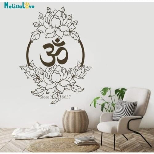 Om Lotus Flower Decal Yoga Room meditation Decor Mandala Vinyl Wall Sticker Decoration Poster Wallpaper BA817