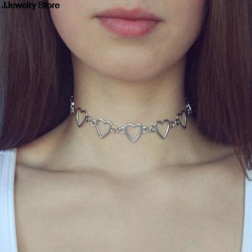 Sweet Love Heart Choker Necklace Cute Gold Silver Punk Hollow Heart Necklace Jewelry Girlfriend Charming Gift Pendant Choker