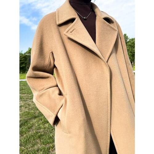 Brown silhouette double-sided cashmere coat womens 2021 new autumn and winter medium and long wool coat