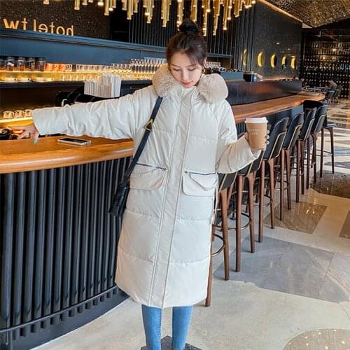 Womens Long Parkas Cotton Padded Hooded with Fur Ladies Winter Jacket Korean Style Thick Down Coat Warm Outwear for Female