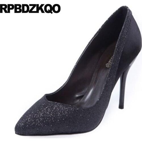 Customized High Heels Bridal Glitter New Ladies Gold Shoes Size 33 Plus Silk Pumps Golden Satin Pointed Toe Red Thin Medium