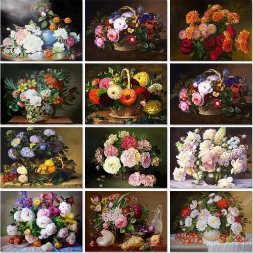 Full Square 5D Diamond Painting Flower Basket Diy Diamond Embroidery Sale Peony Flower Rhinestone Cross Stitch Mosaic Home Decor