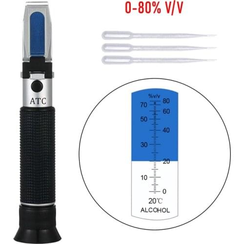 Portable Alcohol Refractometer Alcohol concentration Tester 0-80% V/V Liquor Refractometer ATC Alcoholometer Meter No Retail Box