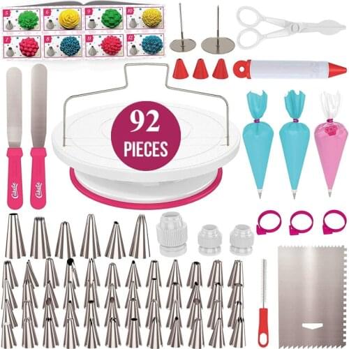 Meibum Cake Decorating Supplies Icing Piping Nozzles Cupcake Kit Silicone Cream Bag Pastry Spatula Turntable Dessert Baking Tool