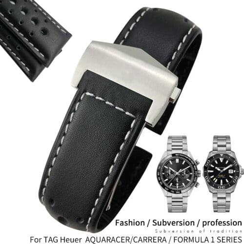 21/22mm Leather Calfskin Watch Band Suitable for TAG Heuer MONACO Carrera AUTAVIA Aquaracer 300 Black Red F1 cowhide Strap Tools