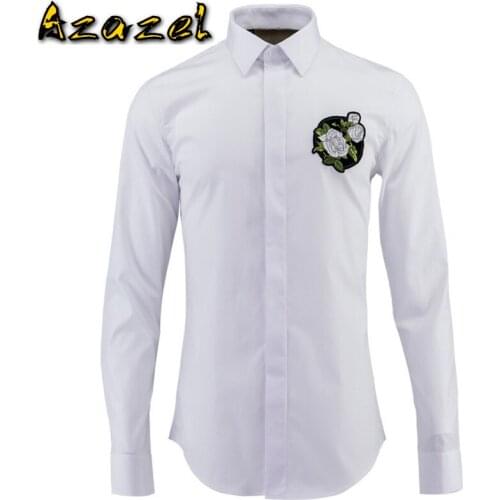 Azazel Men Shirts Luxury Flower Embroidery Long Sleeve Mens Dress Shirts White Black Casual Shirts Plus Size 4xl Shirts Man