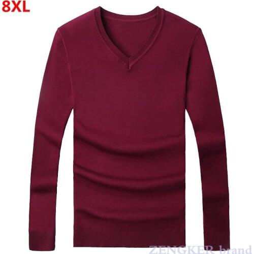 New mens plus size sweater casual slim V-neck sweater pure color knitted sweater men 6XL 7XL 8XL pullover
