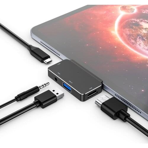 4In1USB C HUB USB3.0 to 4K HDMI-Compatible With PD60W 3.5mm AUX Jack for Ipad Pro MacBook Air Docking Station Multi 4 USB Ports