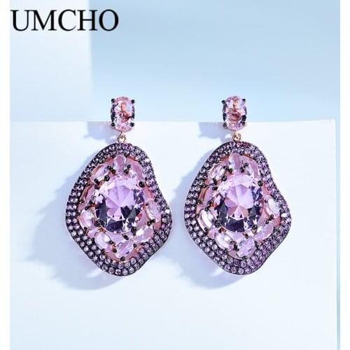 UMCHO 925 Sterling Silver Jewelry Special Pattern Created Nano Emerald Earrings For Women Birthday Gifts Charms Fine Jewelry