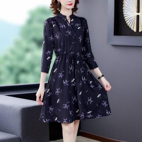 2021 Fall Winter Vintage Floral Chiffon Midi Dresses Korea 3XL Plus Size Long Sleeve Dress Women Elegant Bodycon Party Vestidos