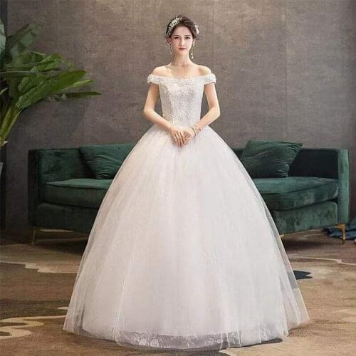 White Floral Print Wedding Dress Boat Neck Empire Short Sleeves Lace Up Plus Size Wedding Gowns For Women Vestidos De Novia G280