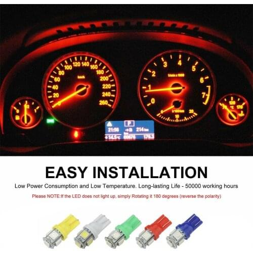 1pcs T10 / T5 Led Car Auto Instrument Panel Light 5 Cluster Colors Dash 12v Light Parts Kit Led Indicator Bulb Accessories Y9W5