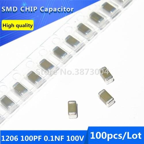 100pcs 1206 100PF 0.1NF 100V 5% Thick Film Chip Multilayer Ceramic Capacitor