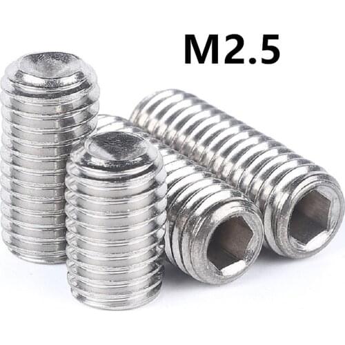 100pcs/lot DIN916 GB80 M2.5x2/2.5/3/4/5/6/8/10/12/14/16mm 304 Stainless steel hex socket set screw with cup point