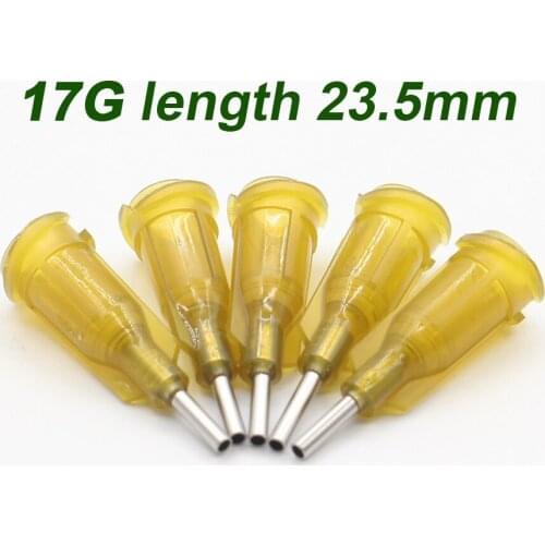 100Pc 17G length 23.5mm Precision passivated S.S. Dispense Tip with PP Safetylok hub, 0.5" Tubing Length glue dispenser needles