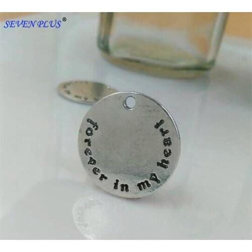 High Quality 20 Pieces/Lot Diameter 23mm Letter Printed Forever in my heart Silver Plated Pendants