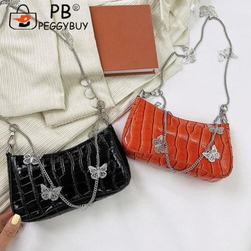 2021 Fashion Solid Color Pleated Tote Bag Vintage PU Leather Butterfly Chain Small Shoulder Underarm Bag Women Handbags