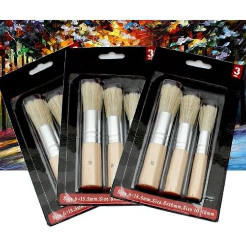 3Pcs Art Crafts Students Gift Acrylic Watercolor Oil Painting Tools Wooden Handle Stencil Brush Pig Bristle Brushes