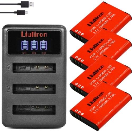 4 x Li-50B LI50B li 50B D-LI92 Battery+3-Slots Charger for OLYMPUS SP 810 800UZ u6010 u6020 u9010 SZ14 SZ16 D755 u1010 SZ30 SZ20