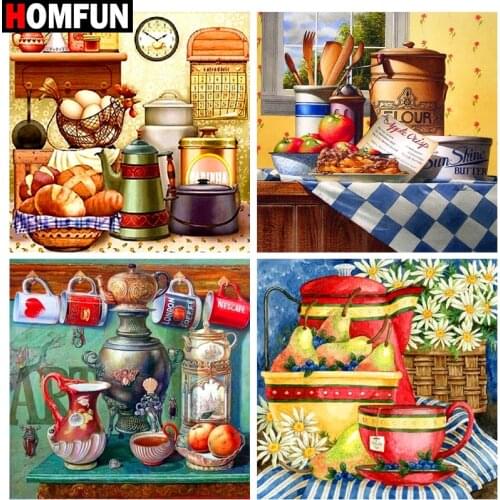 HOMFUN Diamond Painting Full Square/Round Drill 5D DIY "Kitchen tableware" Daimond Embroidery Rhinestone Cross Stitch Decor