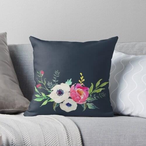 Anemone Peony Watercolor Bouquet Throw Pillow Cushion Cover Polyester Throw Pillows Case On Sofa Home Living Room Car Seat Decor