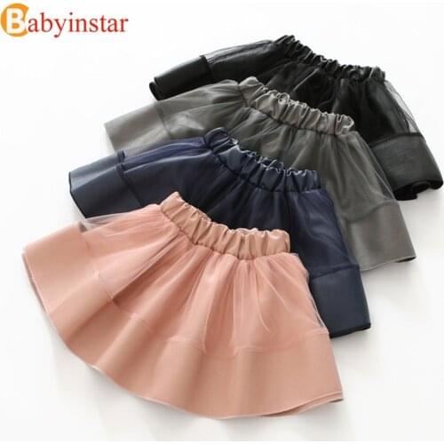 Babyinstar Fashion Skirts For Girls PU Leather Skirt Lace High Waist Skirt Tutu Kids Costume Autumn Kids Clothing Girls Tutu