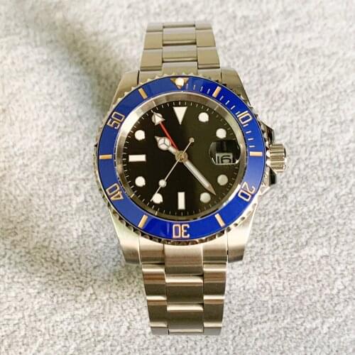 Mens Watch GMT Sport Mens 40mm Automatic Mechanical Watch Stainless Steel Waterproof Sapphire Glass Clock Bule Ring