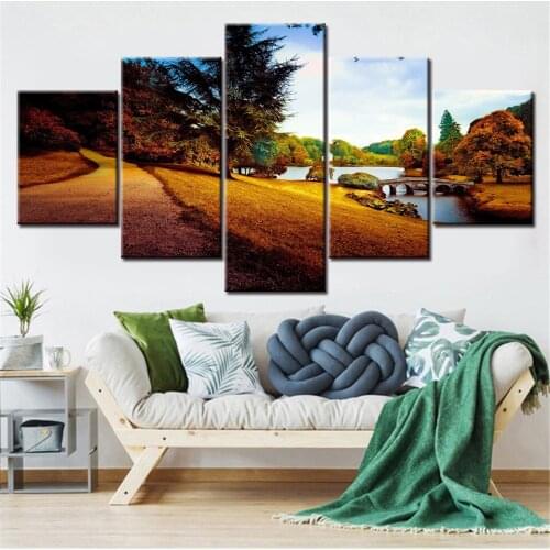 Decorative Frame Landscapes Trees Bridge Nature With 5 Pieces Modular Wall Art Painting Wallpapers Poster Print for living room
