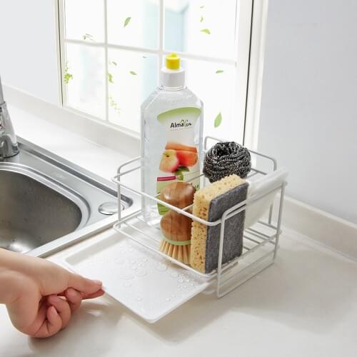 Double layer sponge holder kitchen sink organizer with drainer tray Dishwasher storage rack spice shelf home storage