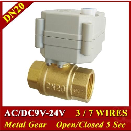 3/4'' Electric Brass Valves TF20-B2 Series Metal Gear 9V 12V 24V 3/7 Wires 2 Way DN20 Electric Shut Off Valves Metal Gear