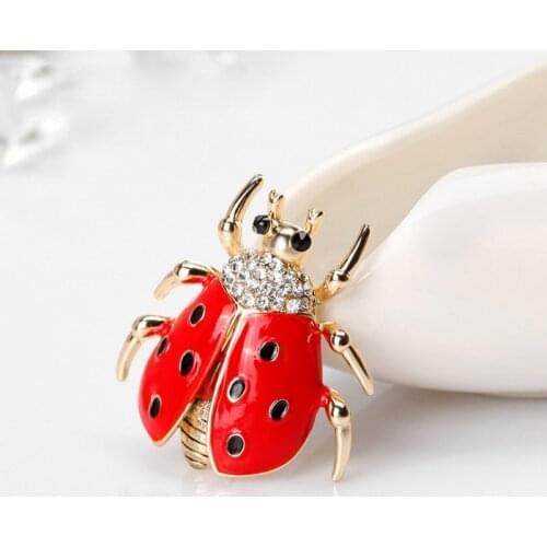 Enamel Rhinestone Red Seven-star Ladybug Brooch Pin Golden Plated Lovely Insect Female Jewelry Clothing Banquet Party Accessory