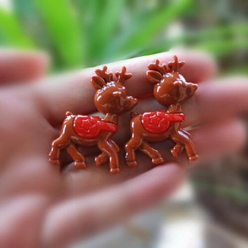 Resin Crafts For DIY Christmas Holiday Decoration 20pcs 42*31mm Lovely Flat Back Resin Cabochons Christmas Deer