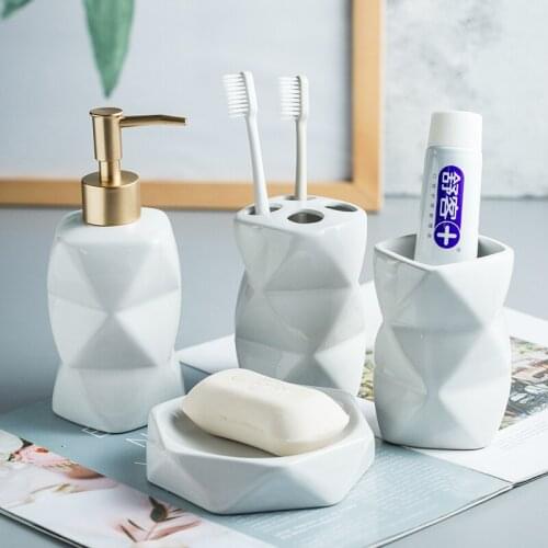 Ceramic Bathroom 4-piece Lotion Bottle, Mouthwash Cup, Soap Dish, Simple Home Decoration Ornaments, Bathroom Accessories